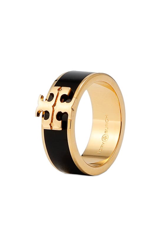 Tory Burch Kira Enamel Ring In Tory Gold / Black | ModeSens