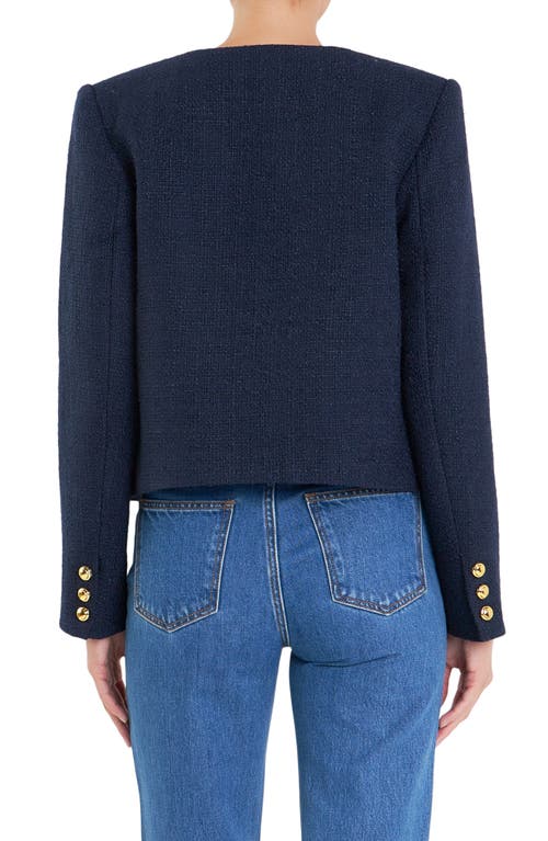English Factory Crop Tweed Jacket In Navy