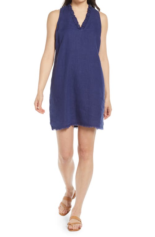 Tommy Bahama Two Palms Ruffle V-Neck Linen A-Line Dress in Black | Smart  Closet