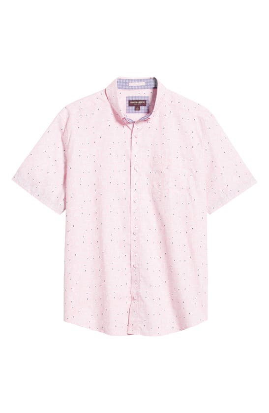 Shop Johnston & Murphy Flamingo Print Short Sleeve Cotton Button-down Shirt In Pink