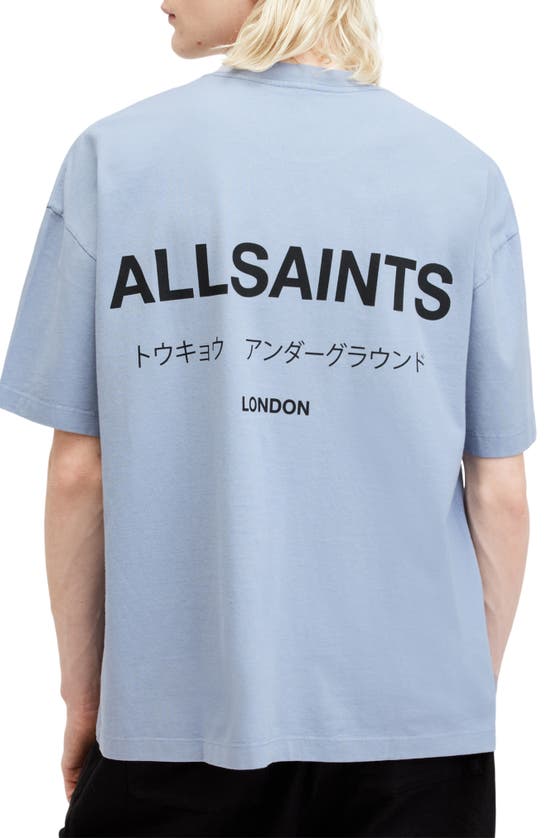 Shop Allsaints Underground Oversize Organic Cotton Graphic T-shirt In Ashcott Blue