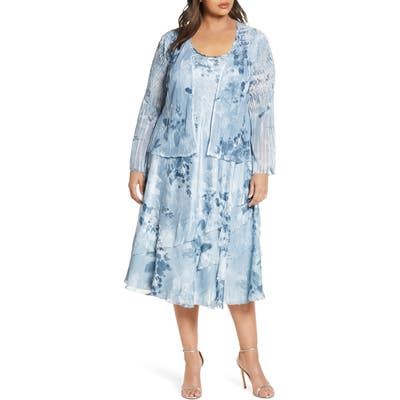 Plus Size Komarov Charmeuse Dress With Chiffon Jacket, Blue