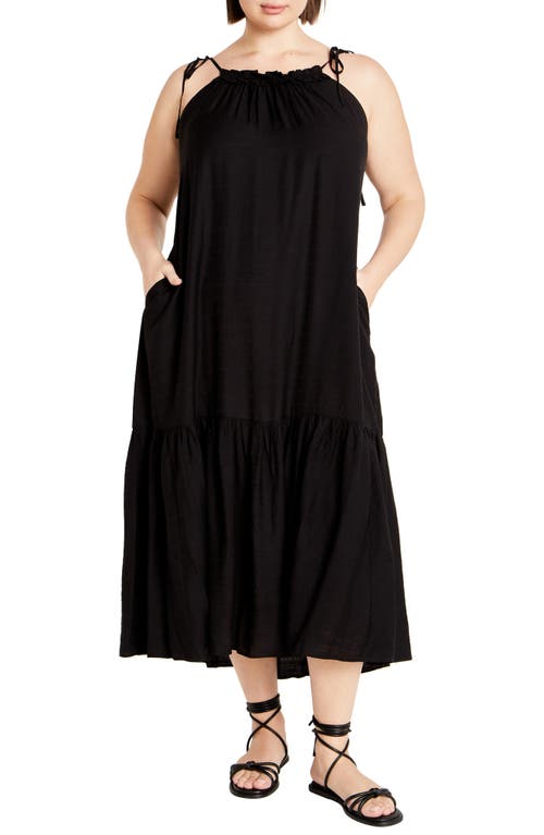 City Chic Erica Tiered Tie Strap High-low Dress In Black