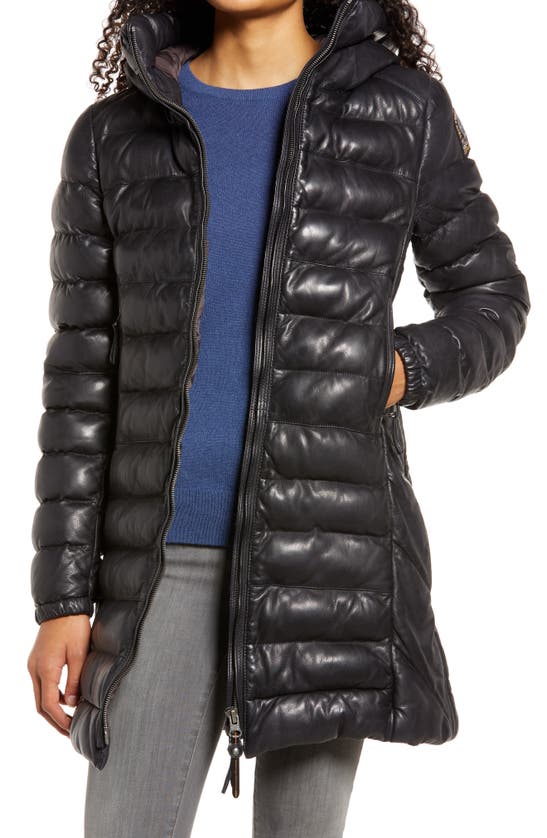 PARAJUMPERS DEMI LEATHER WATER REPELLENT WAXED LEATHER HOODED COAT