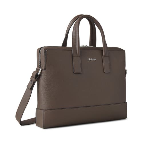 Mulberry Farringdon Leather Briefcase In Taupe Brown