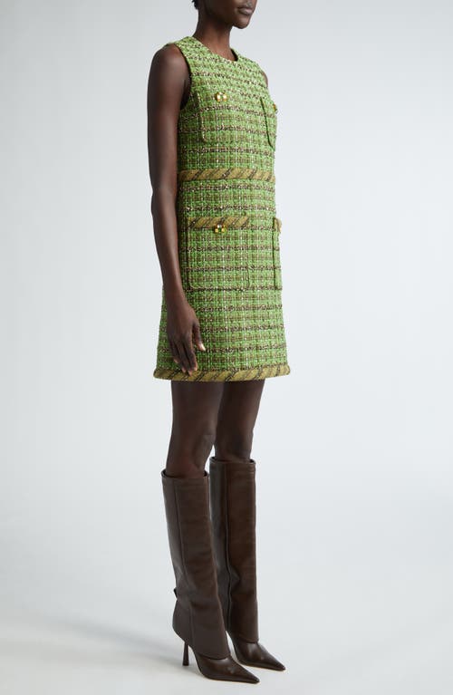 Shop St John St. John Collection Metallic Eyelash Tweed Sleeveless Dress In Cypress/moss Multi