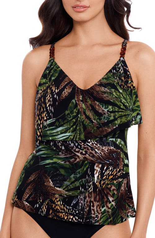 Magicsuit Womens Nighthawk Tiered Tankini Top Shirred Bikini Bottoms In Blk/multi