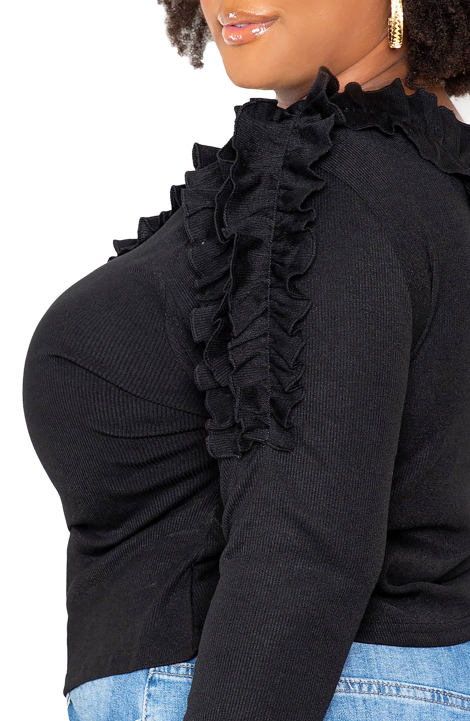 BUXOM COUTURE Cascade Ruffle One-Shoulder Rib Top | Nordstrom