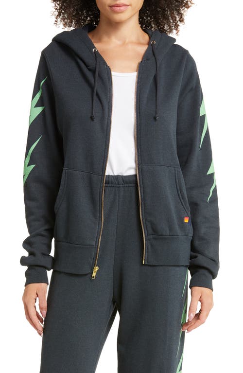 Aviator Nation Bolt Zip Graphic Hoodie In Charcoal/mint