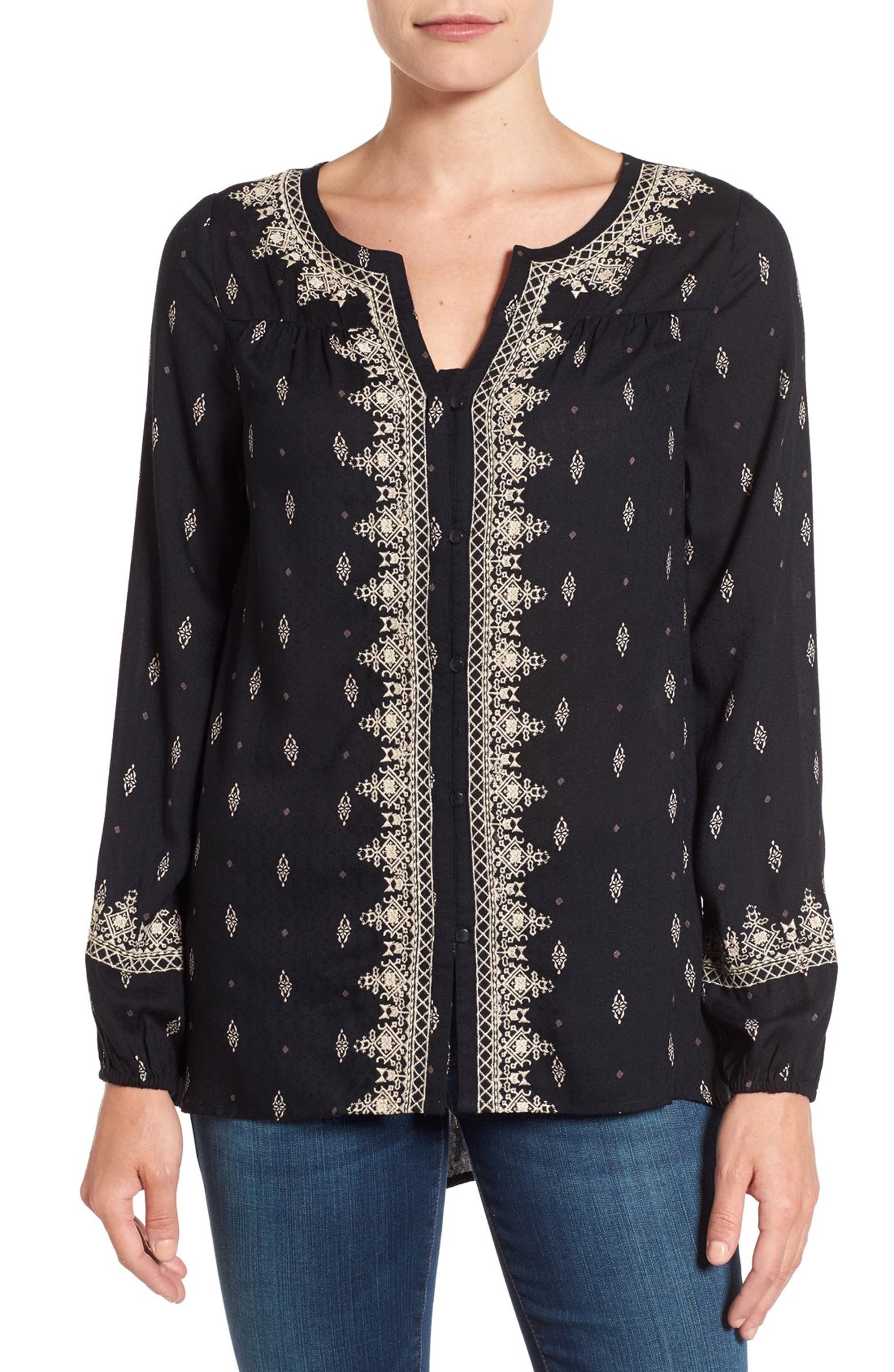 Lucky Brand Embroidered Ditsy Print Top | Nordstrom