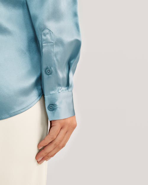 Shop Lilysilk Basic Concealed Placket Silk Shirt In Blue Haze