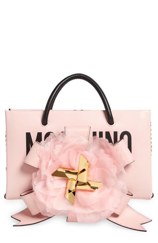 Shop Moschino Cloud Floral Leather Tote In A1225 Fantasy Print Pink