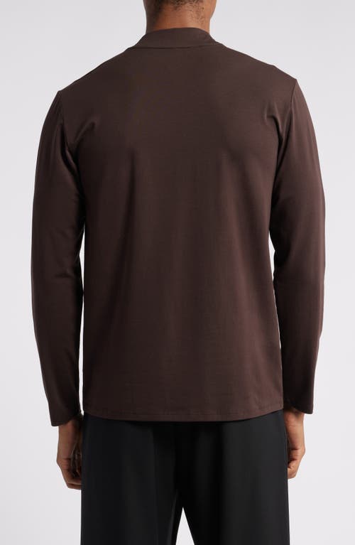 Shop Open Edit Long Sleeve Mock Neck Shirt In Brown Bean