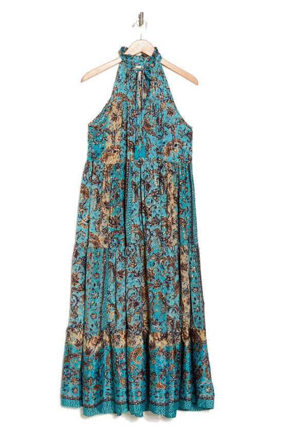 Shop Raga Akira Ruffle Collar Maxi Dress In Turquoise