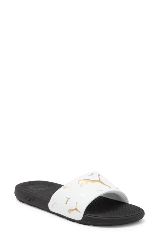 Shop Puma Cool Cat 2.0 Toss Slide Sandal In White-gold-silver