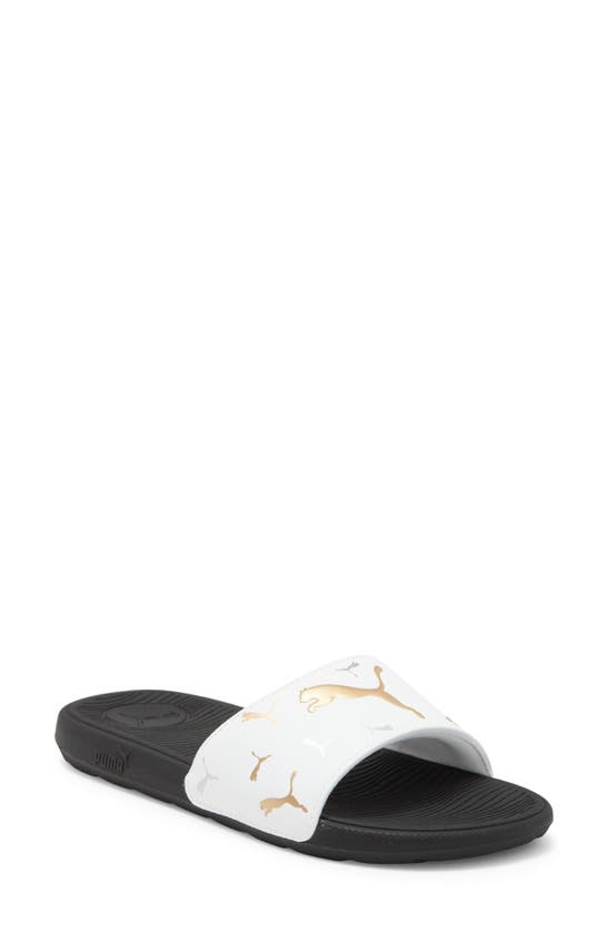 Puma Cool Cat 2.0 Toss Slide Sandal In  White-gold-silver