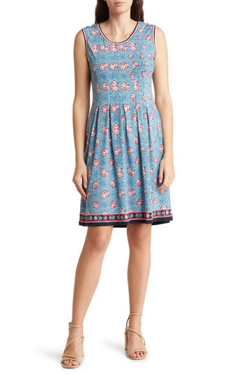 Shop Chelsea And Theodore Border Print Dress In Blue/red Floral