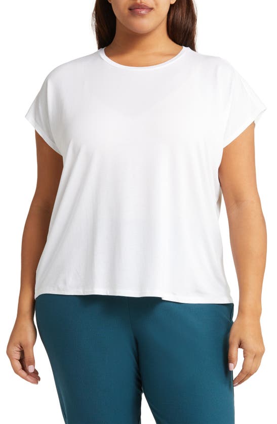 Eileen Fisher Crewneck Boxy Stretch Jersey Top In White