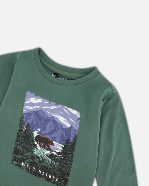 Shop Deux Par Deux Boy's Long Sleeve T-shirt With Print Forest Green In Dark Forest