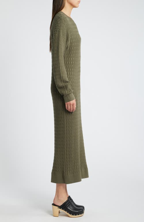 Shop Treasure & Bond Cable Stitch Long Sleeve Midi Sweater Dress In Olive Kalamata