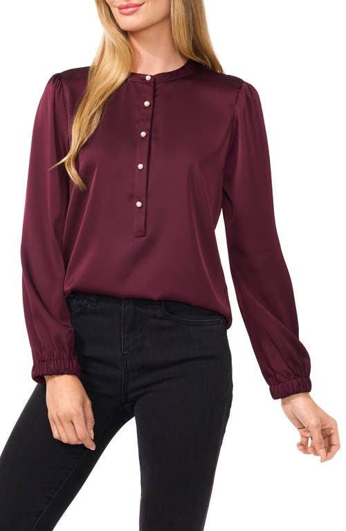 Shop Cece Pearly Button Satin Top In Rich Cabernet Burgundy