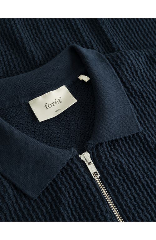 Shop Forét Foret Moment Half Zip Organic Cotton Polo Sweater In Navy