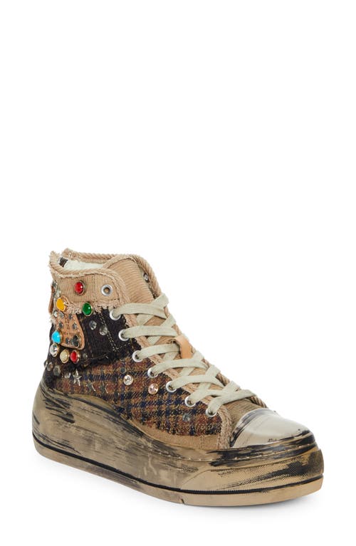 Shop R13 Platform High Top Sneaker In Plaid Patchwork With Studs