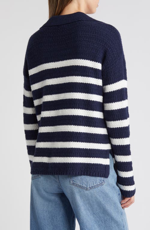 Shop Caslonr Caslon(r) Stripe Textured Polo Sweater In Navy Blazer- White Stripe