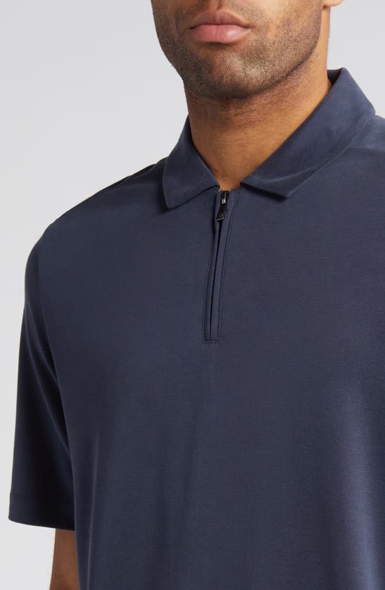 Shop Johnston & Murphy Bird's Eye Quarter Zip Polo In Navy