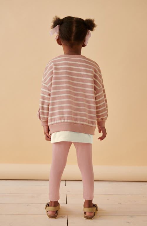 Shop Next Kids' Stripe Bow Accent Cotton Sweatshirt & Leggings Set In Pink