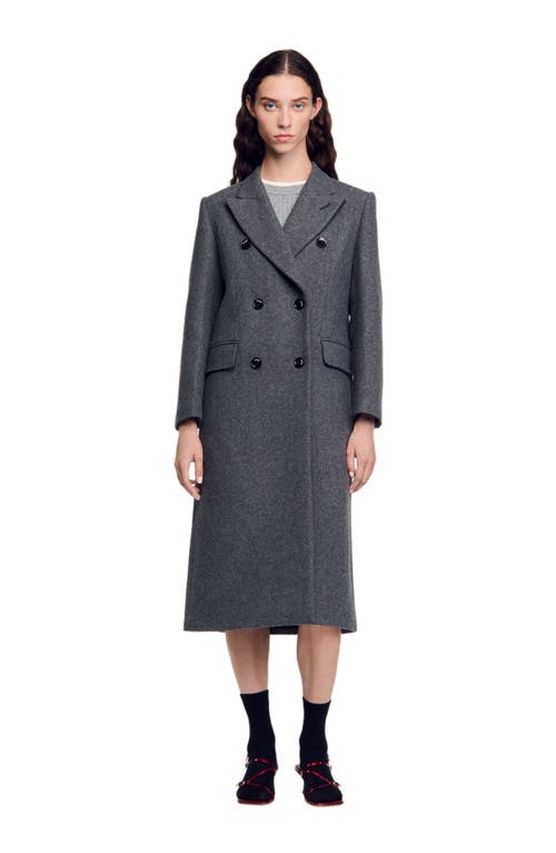 Shop Sandro Long Coat In Grey