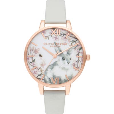 Olivia Burton Pretty Blossom Faux Leather Strap Watch,