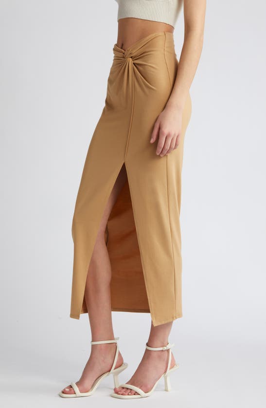 Shop Open Edit Twist Front Maxi Skirt In Tan Cartouche