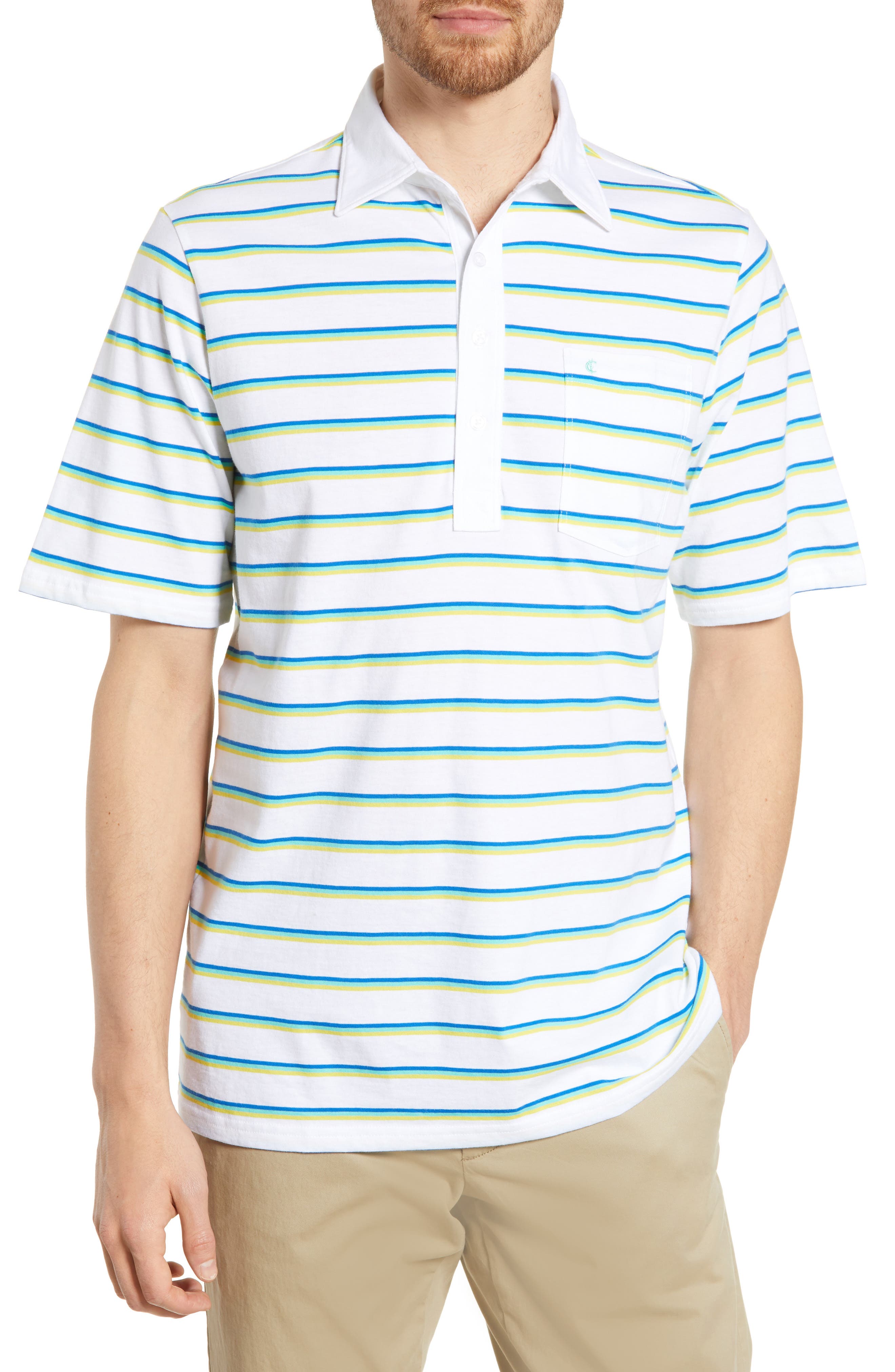 Criquet Regular Fit Players Stripe Jersey Polo, Blue