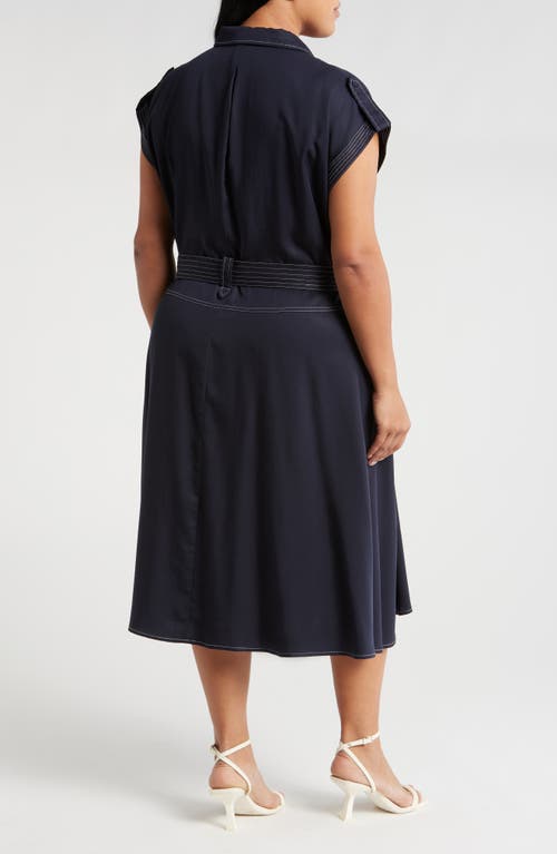 Shop Ciebon Josette Beltled Midi Shirtdress In Navy White