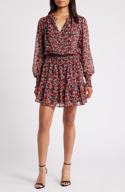 Shop Chelsea28 Floral Print Long Sleeve Chiffon Dress In Red Floral