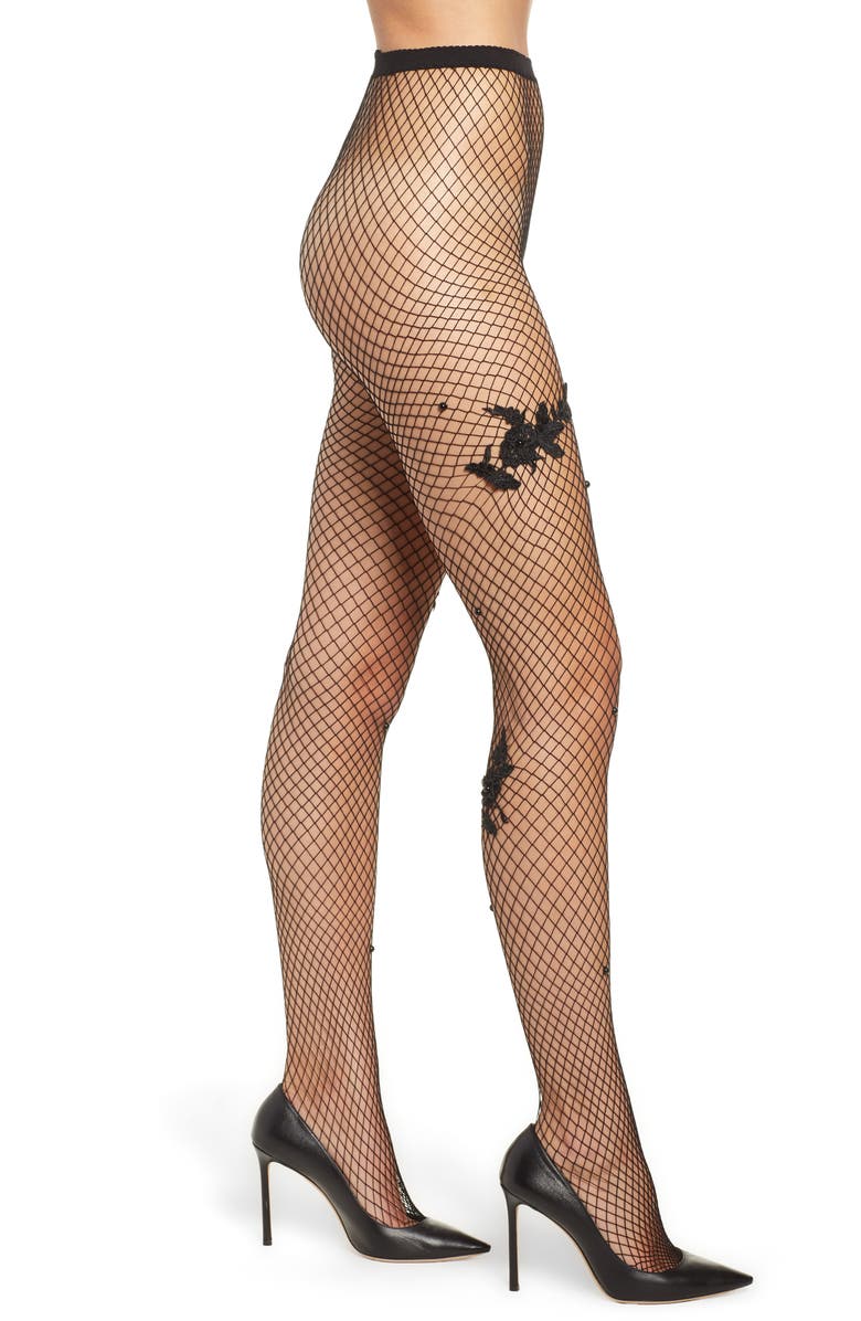NORDSTROM Fishnet Floral Tights, Main, color, Black