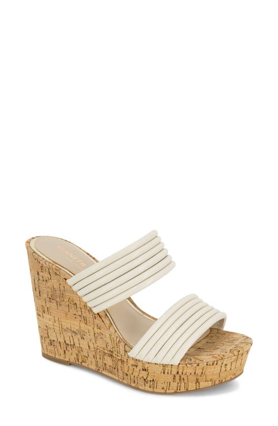 Shop Kenneth Cole Cailyn Platform Wedge Slide Sandal In Ecru Smooth