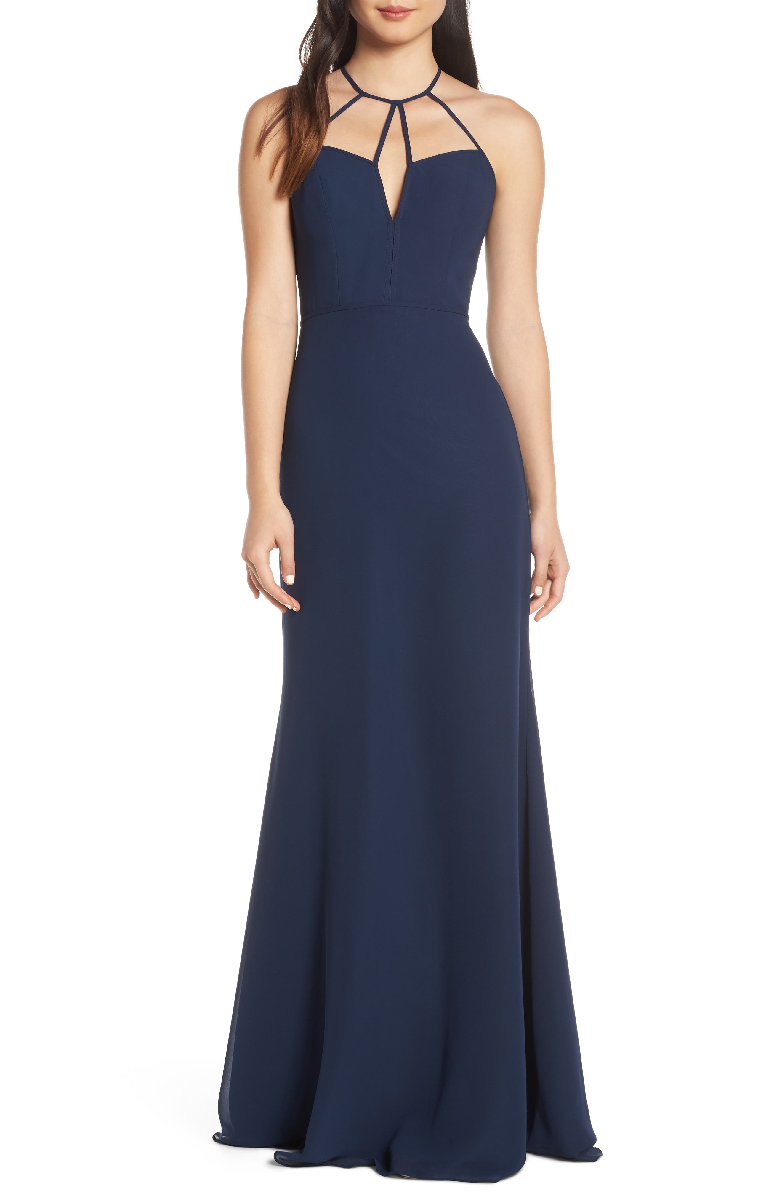 Hayley Paige Occasions Strappy Detail Chiffon Evening Dress, Blue