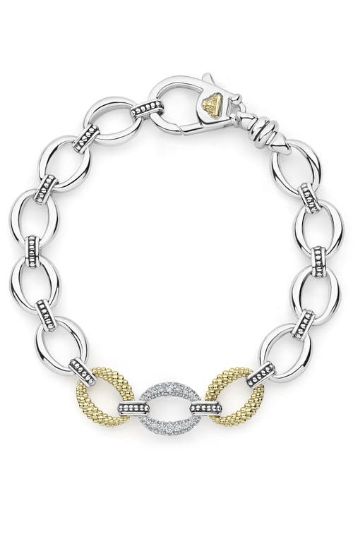 Shop Lagos Caviar Lux Diamond Station Link Bracelet In Silver/diamond