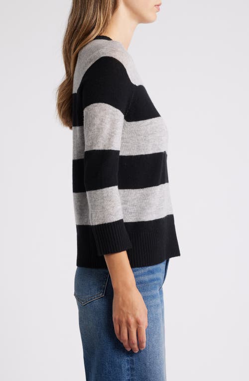 Shop Griffen Stripe Wool & Cashmere Crewneck Sweater In Black/light Grey