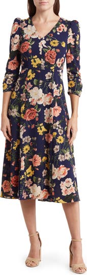 Eliza J Floral Long Sleeve Midi Dress | Nordstromrack
