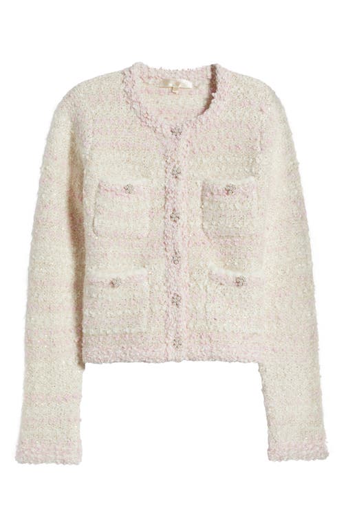 Shop Loveshackfancy Blanca Tweed Cardigan In Vanilla Blush