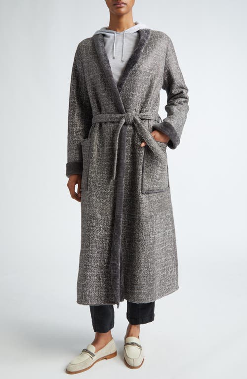 Eleventy Suede & Genuine Shearling Wrap Coat In Carbon