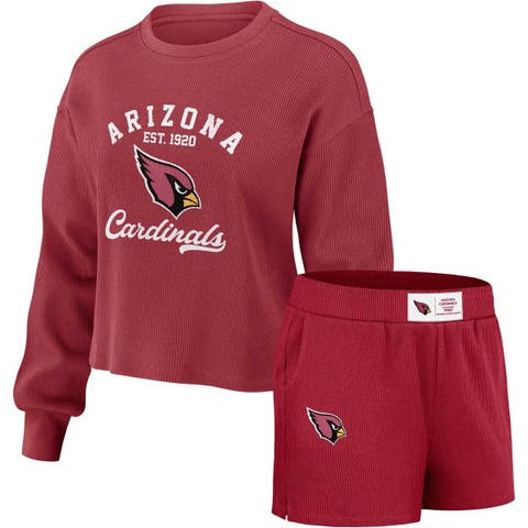 Women's WEAR by Erin Andrews Cardinal Arizona Cardinals Waffle Knit Long Sleeve T-Shirt & Shorts Lounge Set