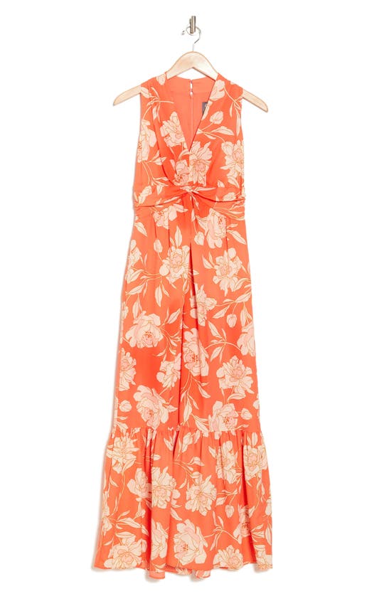 Shop Vince Camuto Floral Twist Waist Maxi Dress In Coral