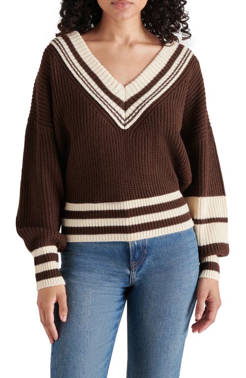 Shop Steve Madden Jen Stripe Trim Sweater In Chestnut