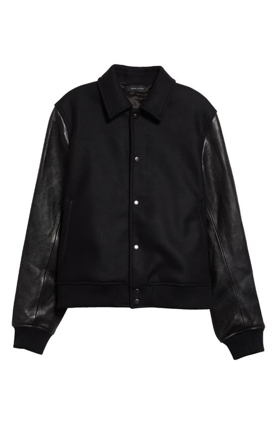 Shop John Elliott Wool Blend & Leather Varsity Jacket In Black