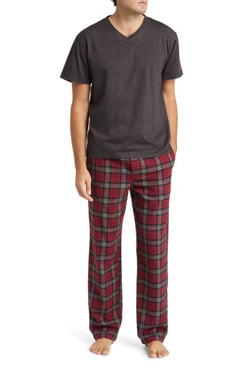 V-Neck T-Shirt & Flannel Pajama Pants Set