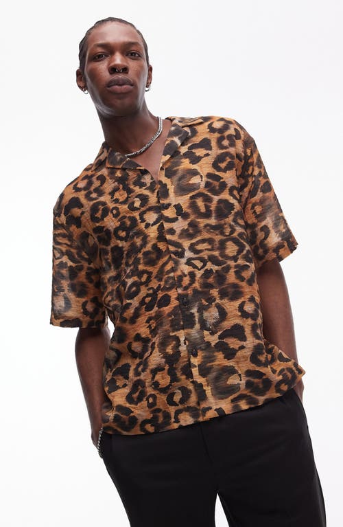 Shop Topman Animal Print Camp Shirt In Brown